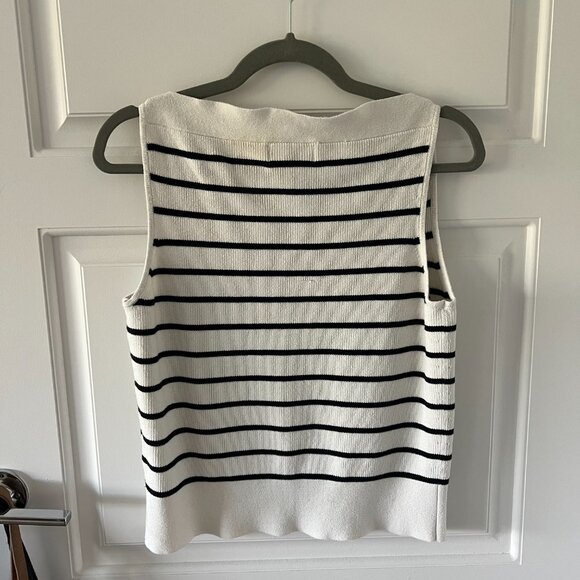 Striped Boat-Neck Sweater Tank in White & Black - Picture 5 of 5